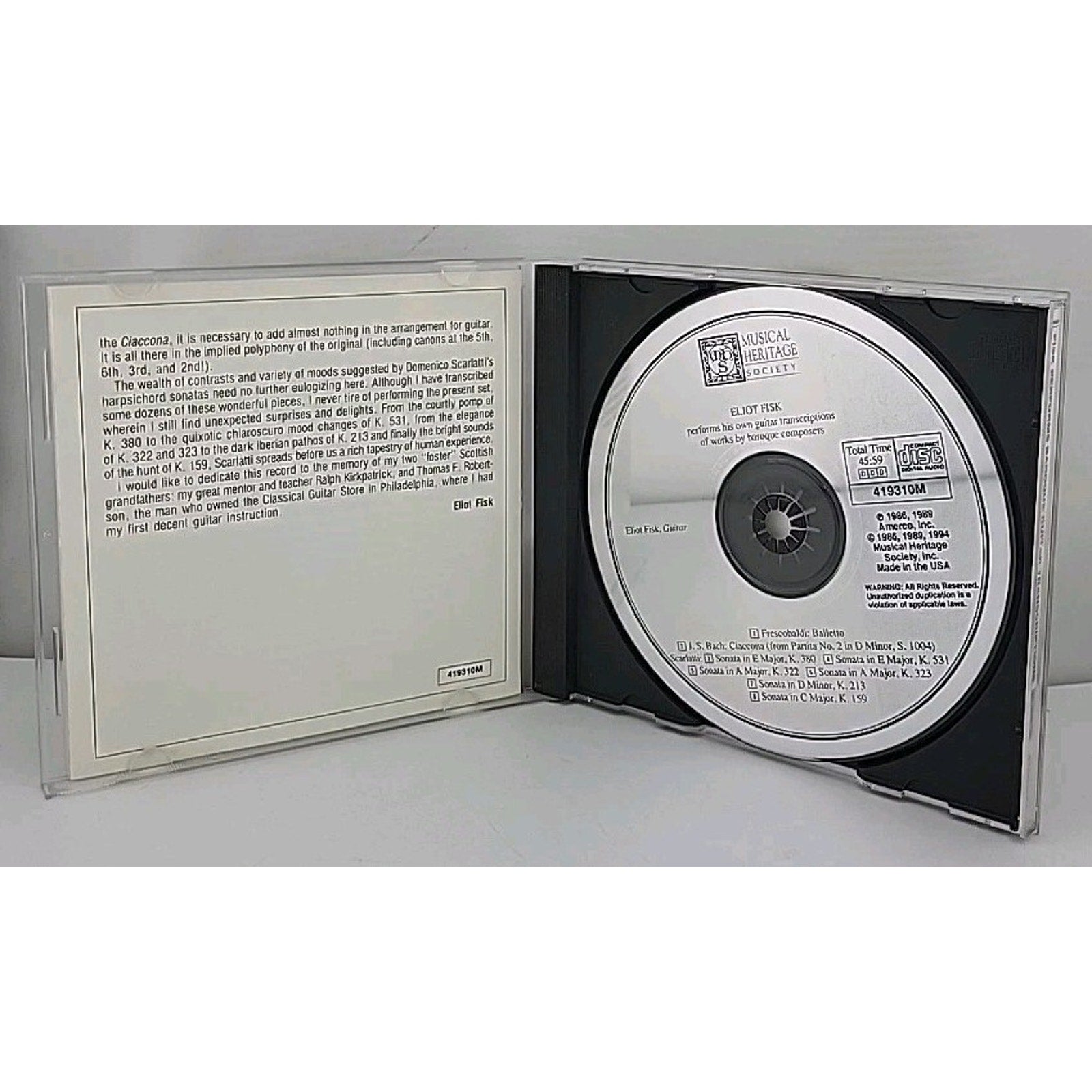 Eliot Fisk Performs Baroque Guitar Transcriptions CD