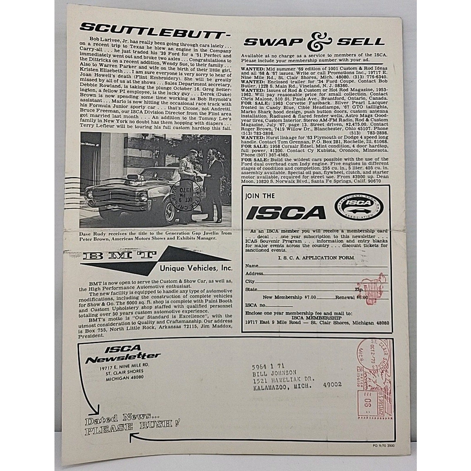 ISCA Newsletter October 1970 Volume XI Number 1