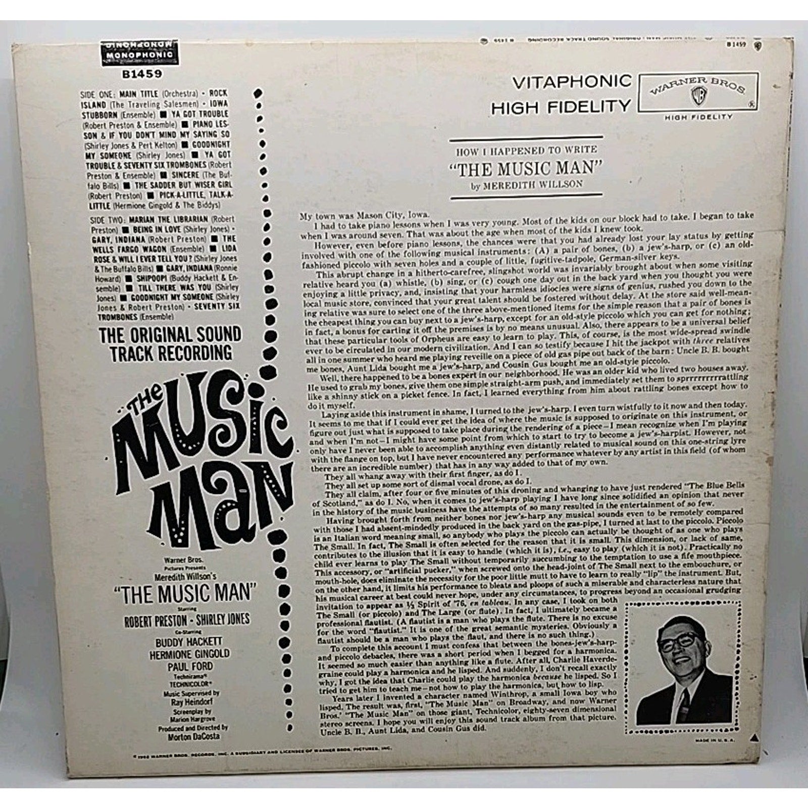 The Music Man: Robert Preston, Shirley Jones Original Soundtrack Recording LP