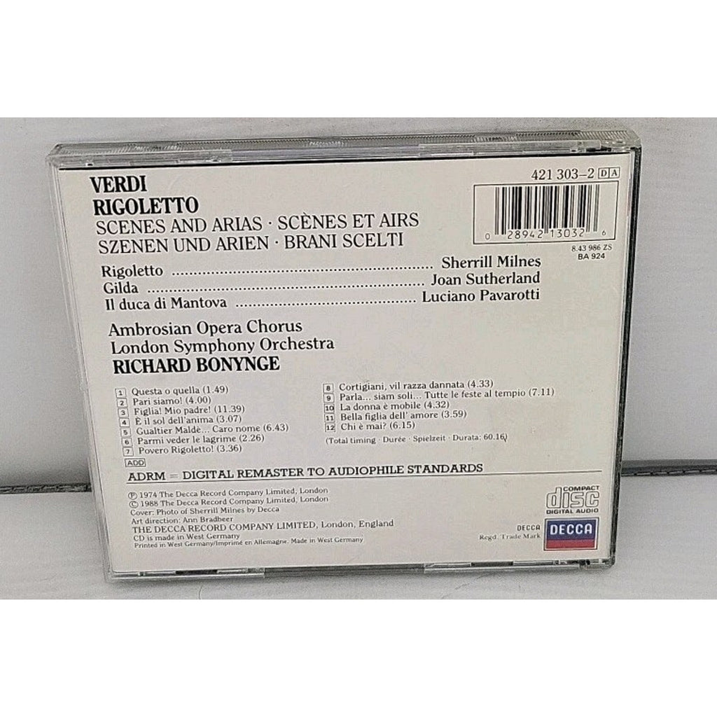 Verdi: Rigoletto - Scenes And Arias Miles • Sutherland• Pavarotti • Bonynge CD