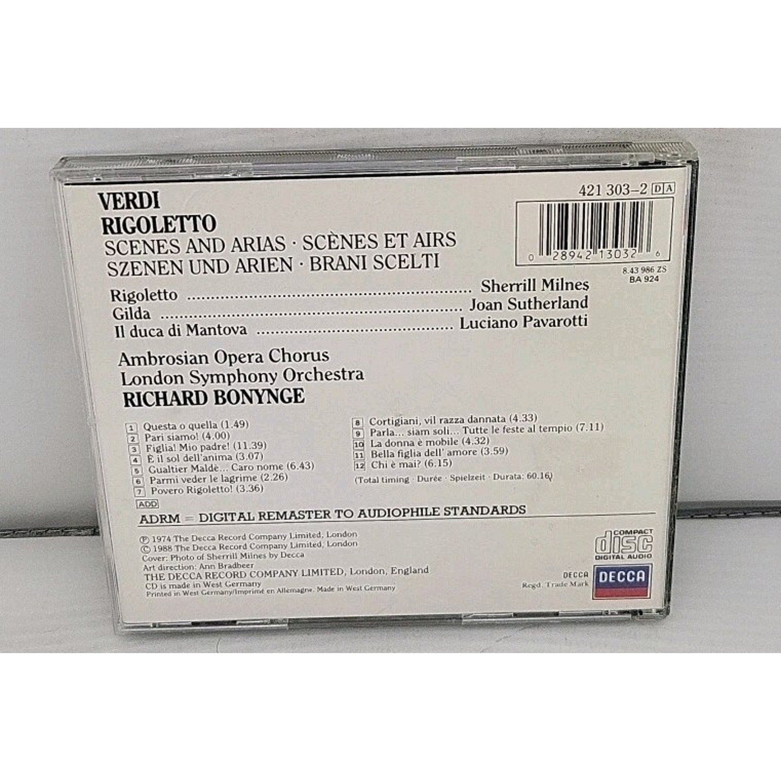 Verdi: Rigoletto - Scenes And Arias Miles • Sutherland• Pavarotti • Bonynge CD