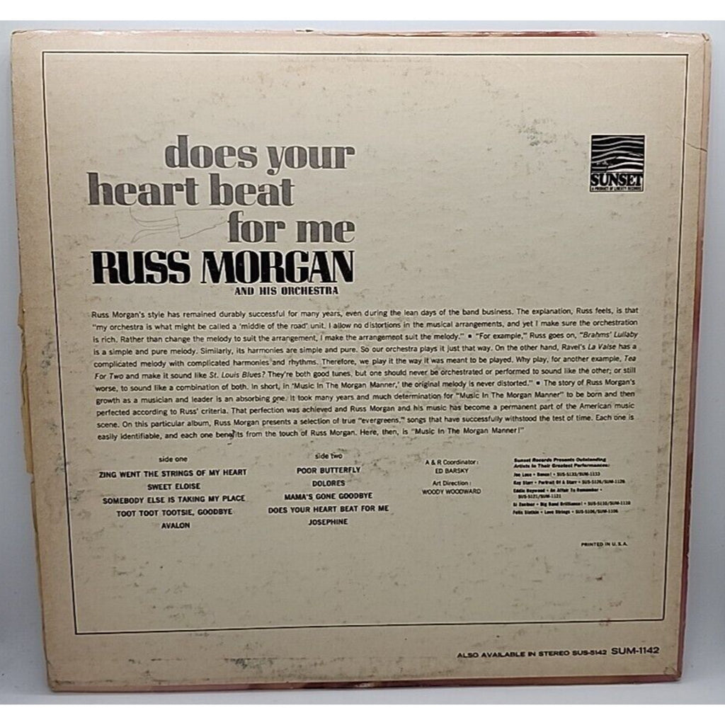 Russ Morgan "Does Your Heart Beat For Me" Sunset Records SUM 1142 (Record)