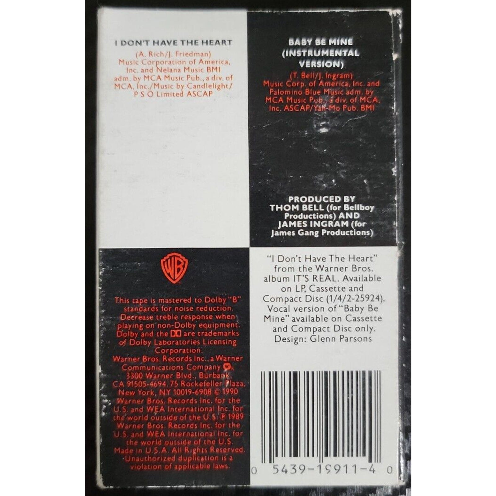 James Ingram I Don't Have A Heart Single Baby Be Mine Instrumental Cassette