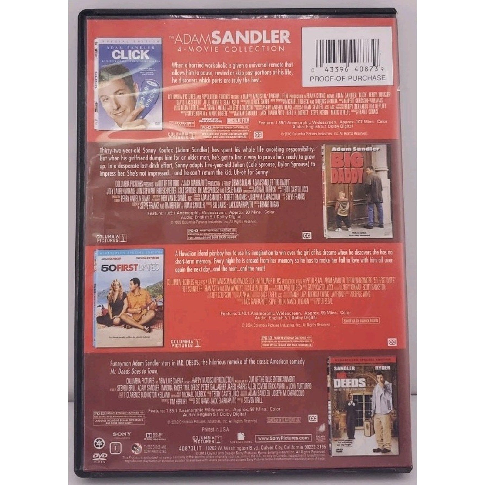 Adam Sandler Multi Feature Fall 2012 (DVD)