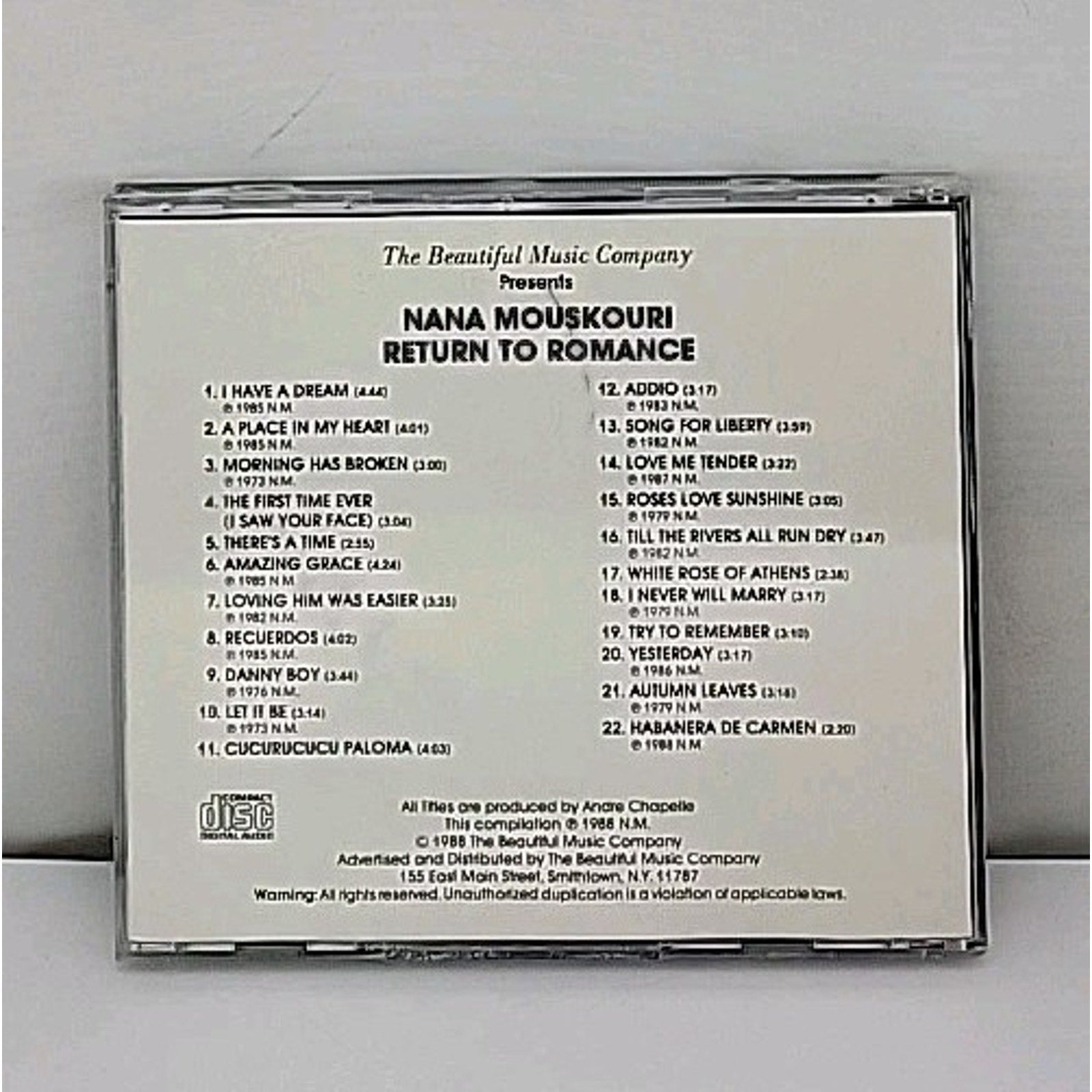 Nana Mouskouri - Return To Romance CD (22 Tracks Total)