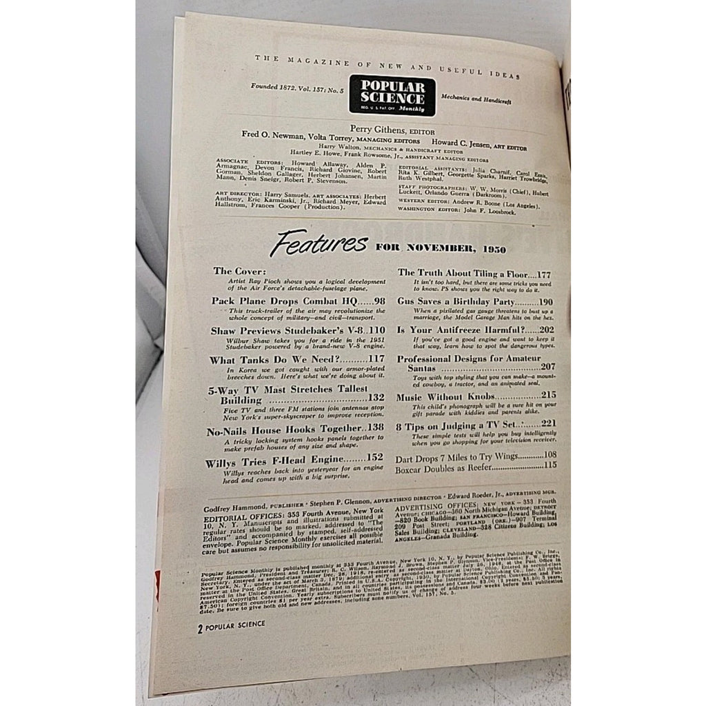Popular Science Monthly Mechanics And Handicraft - November 1950 - Vol. 157 No.5