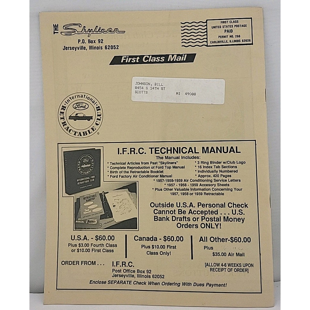 The Skyliner - International Retractable Club - November 1988 Number 100