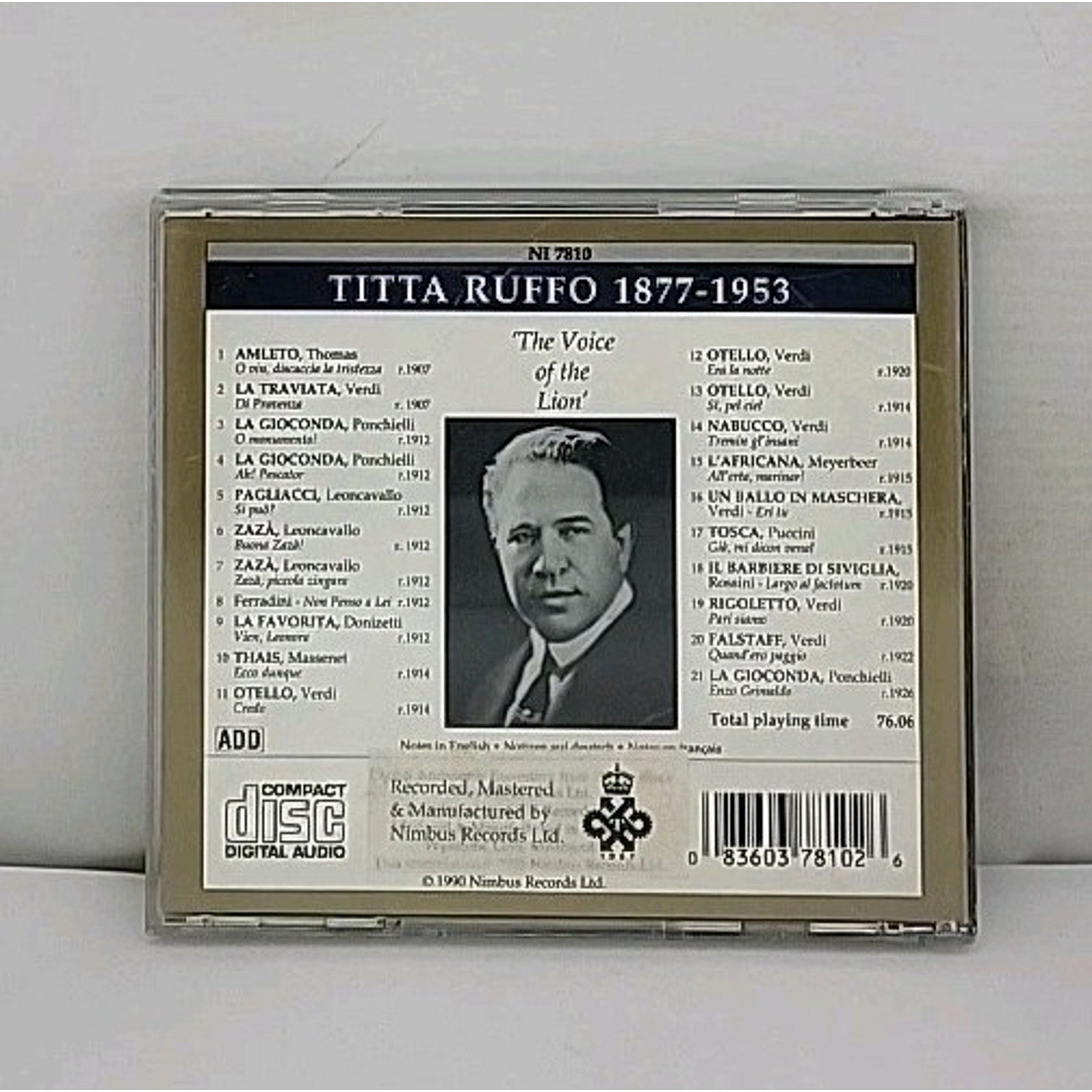Titta Ruffo: Prima Voce (Audio CD 1990)