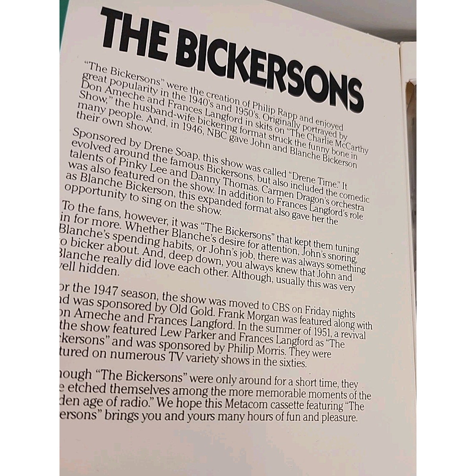 The Best Of The Bickersons Vol. 1-4 (2-Cassette Set, 1986, Golden Age Radio)