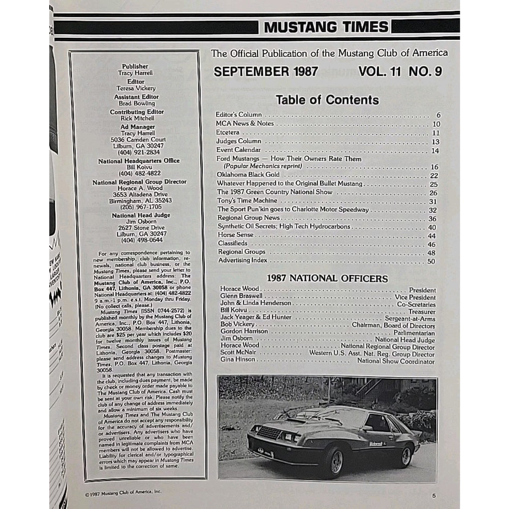 Mustang Times Magazine September 1987 Vol. 11 No. 9