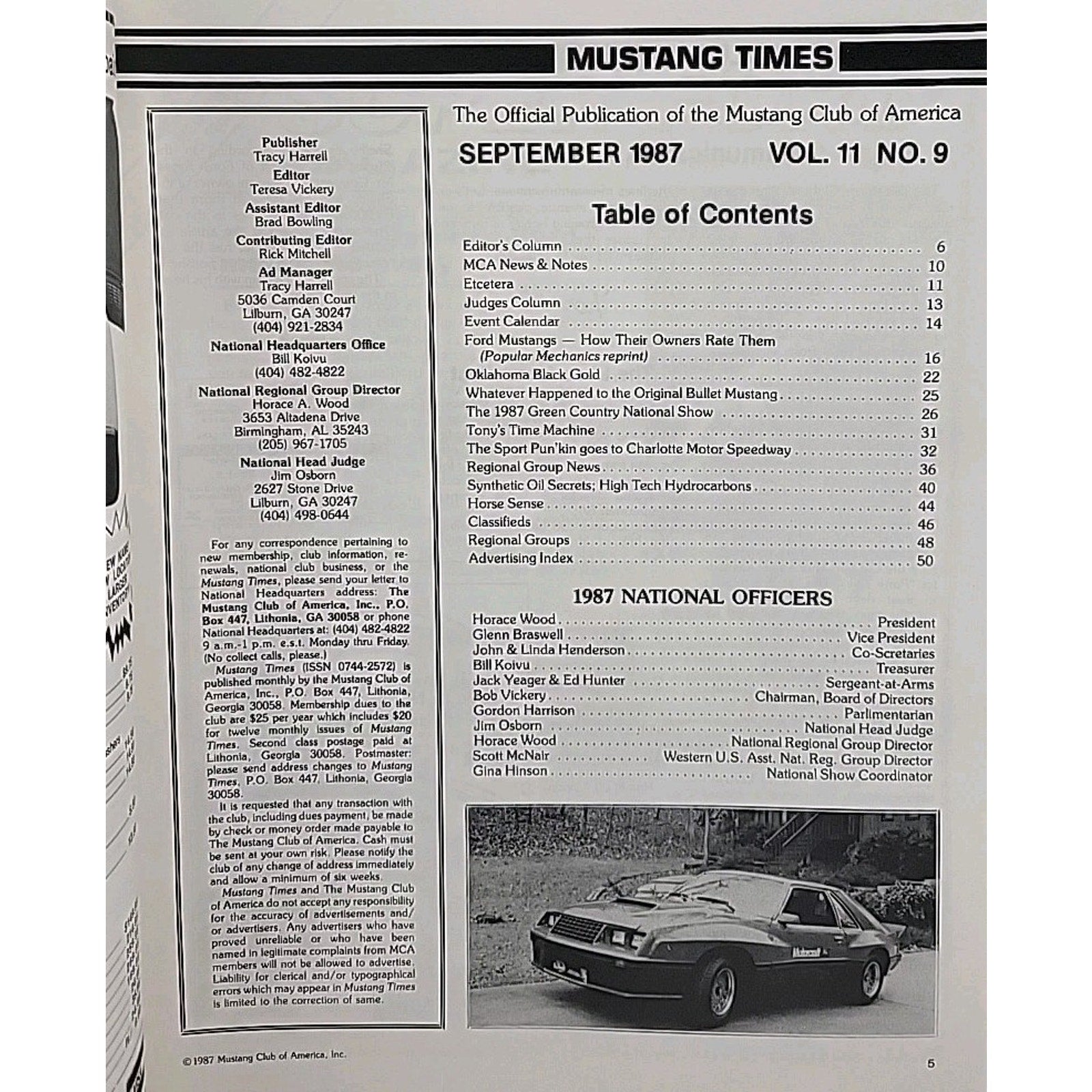 Mustang Times Magazine September 1987 Vol. 11 No. 9