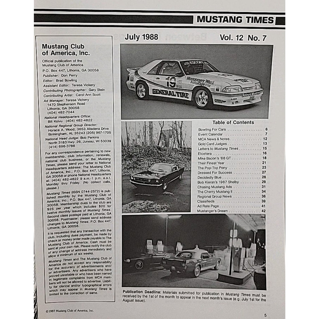 Mustang Times Magazine July 1988 Vol. 12 No. 7