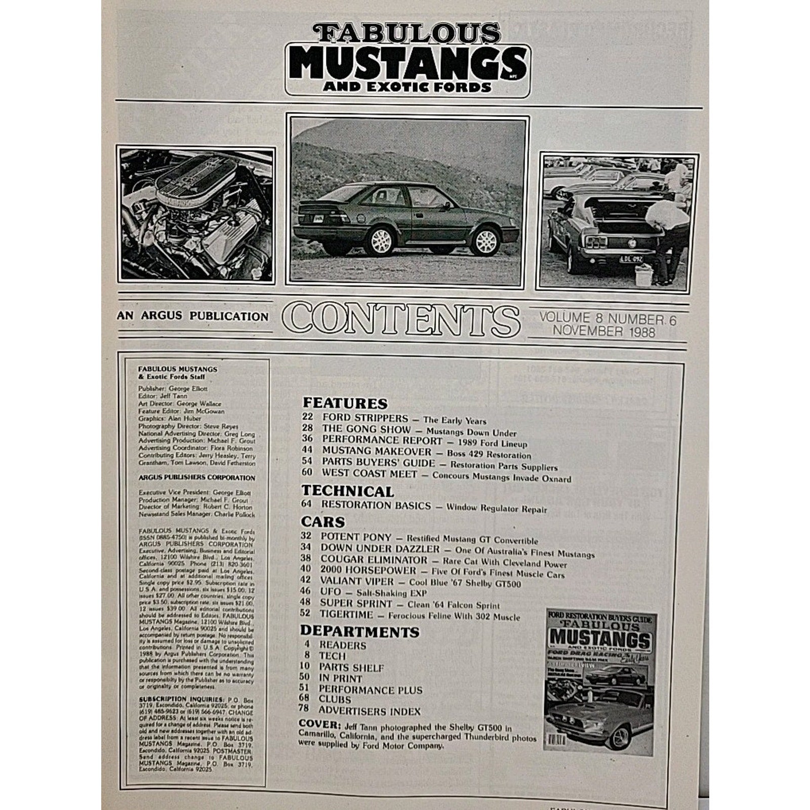 Fabulous Mustangs And Exotic Fords Magazine November 1988 Volume 8 Number 6