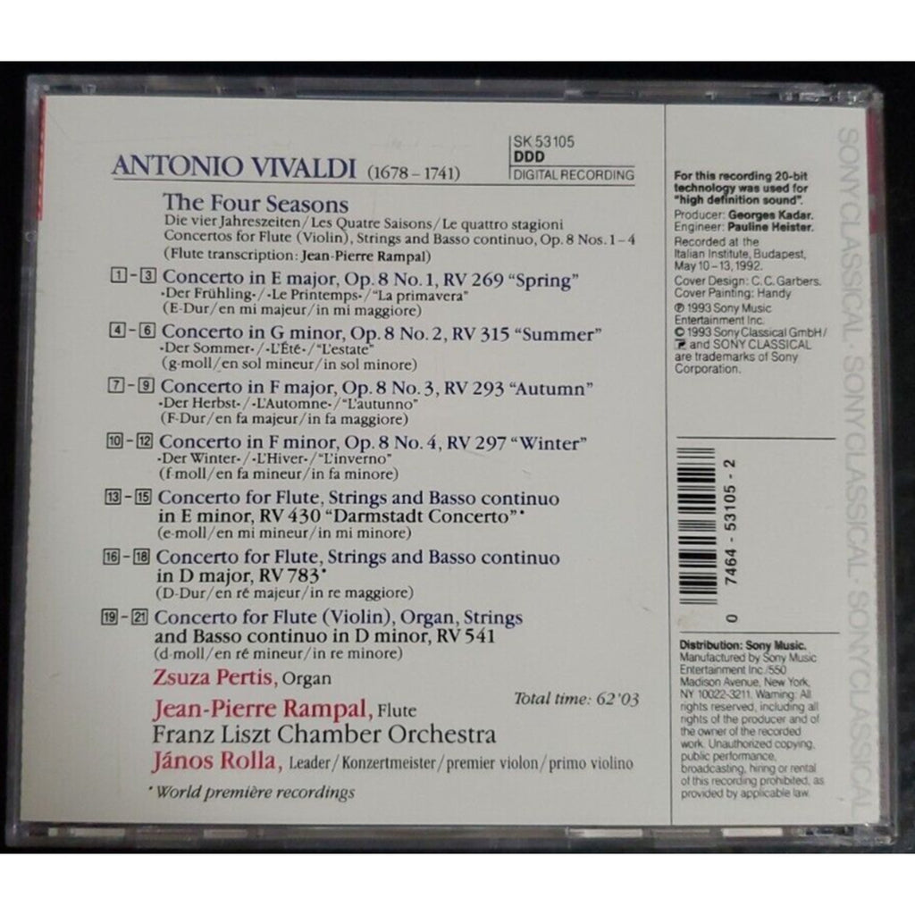 Jean-Pierre Rampal Plays Vivaldi's Four Seasons (CD, Jun-1993, Sony Classical)