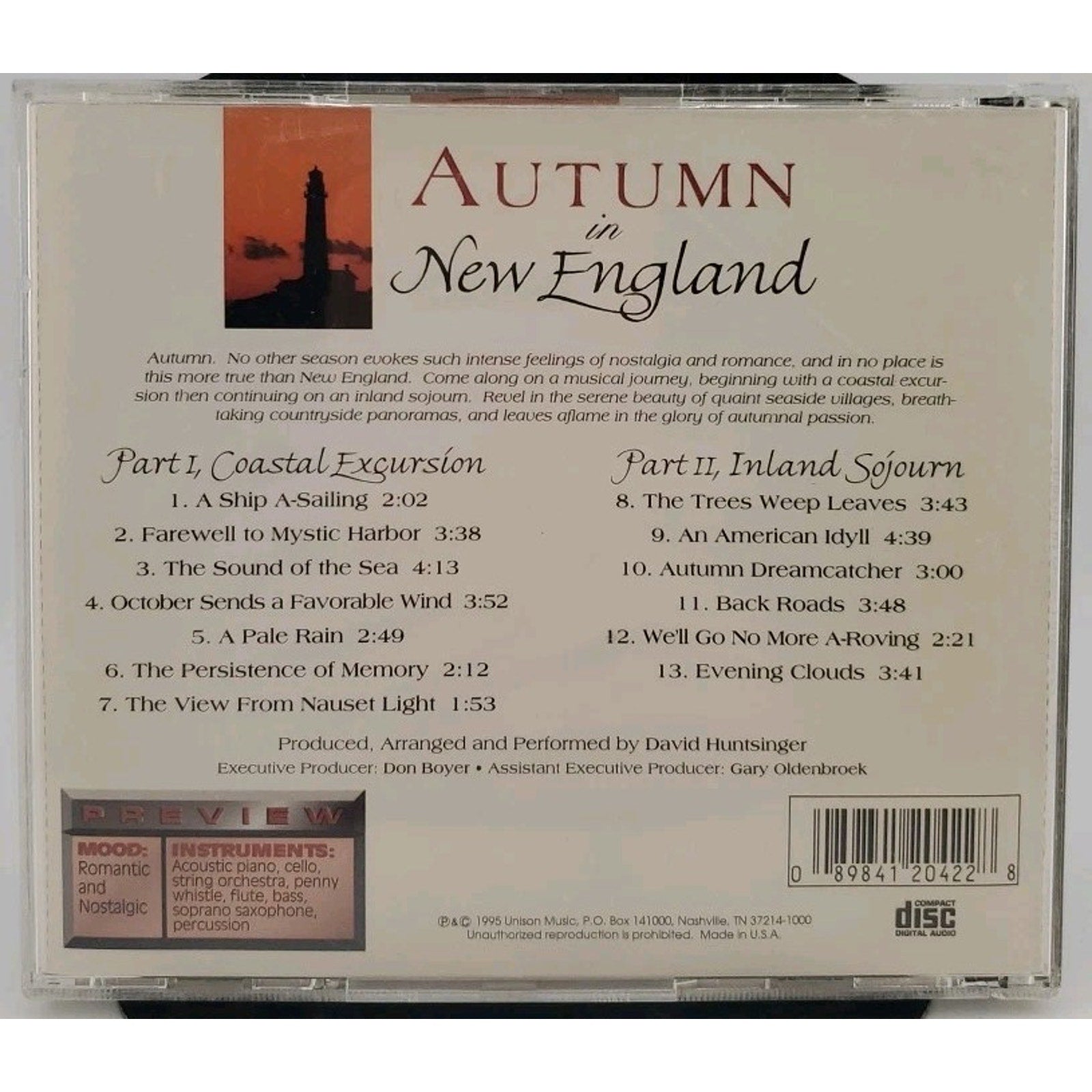 Autumn In New England Volume 1 Music CD, 13 Great Tracks, 1995 Unison Music