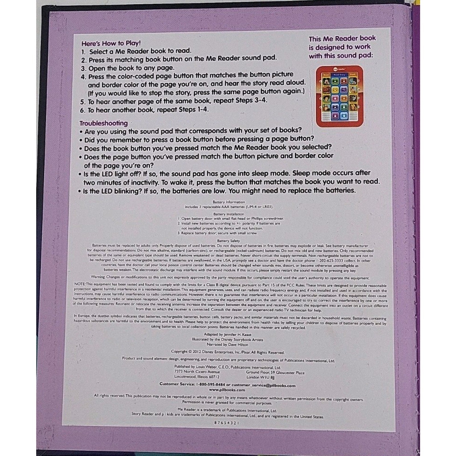 Story Reader Me Reader Monsters, Inc. Electronic Learning Book