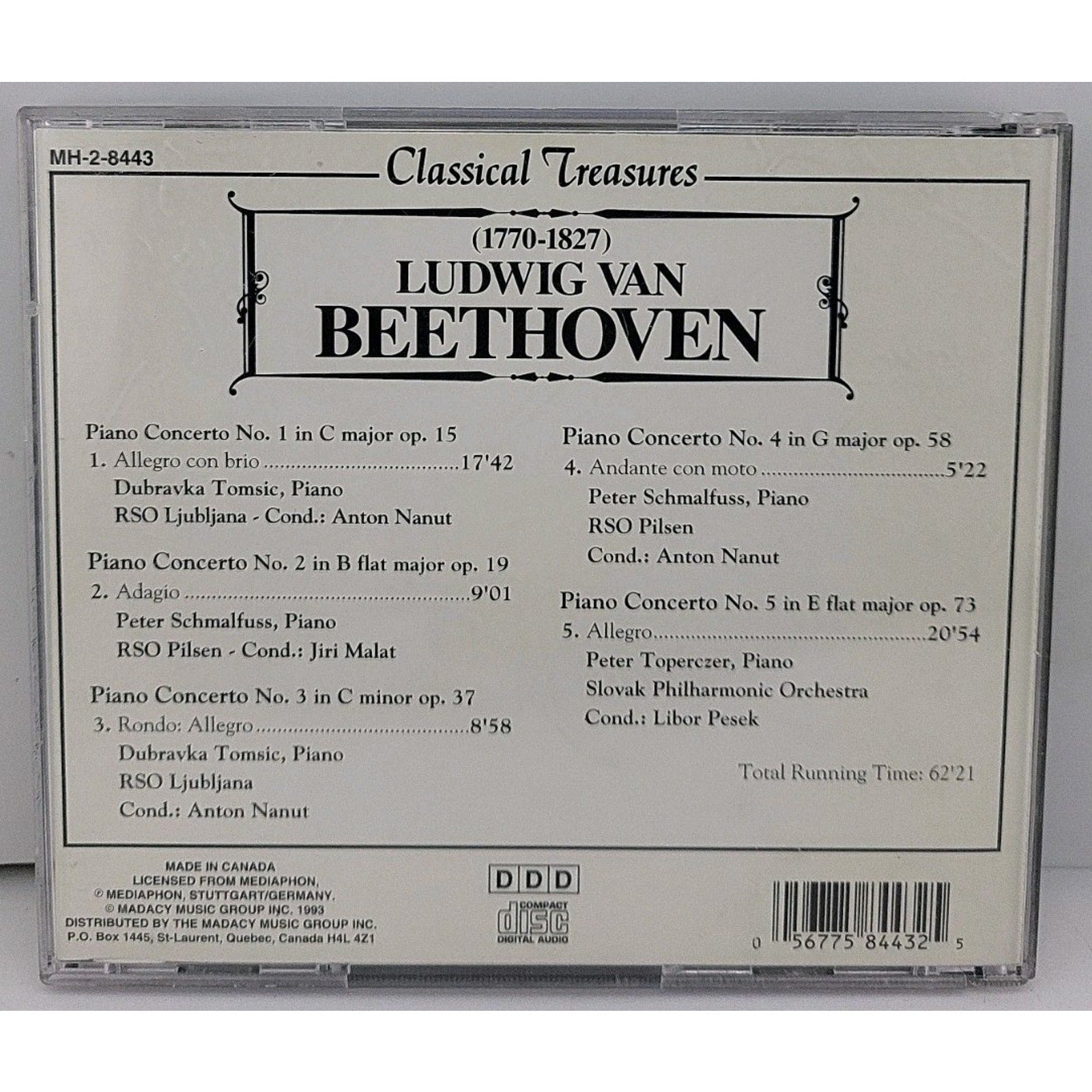 Beethoven Piano Concertos No. 1-5 Classical Treasures CD