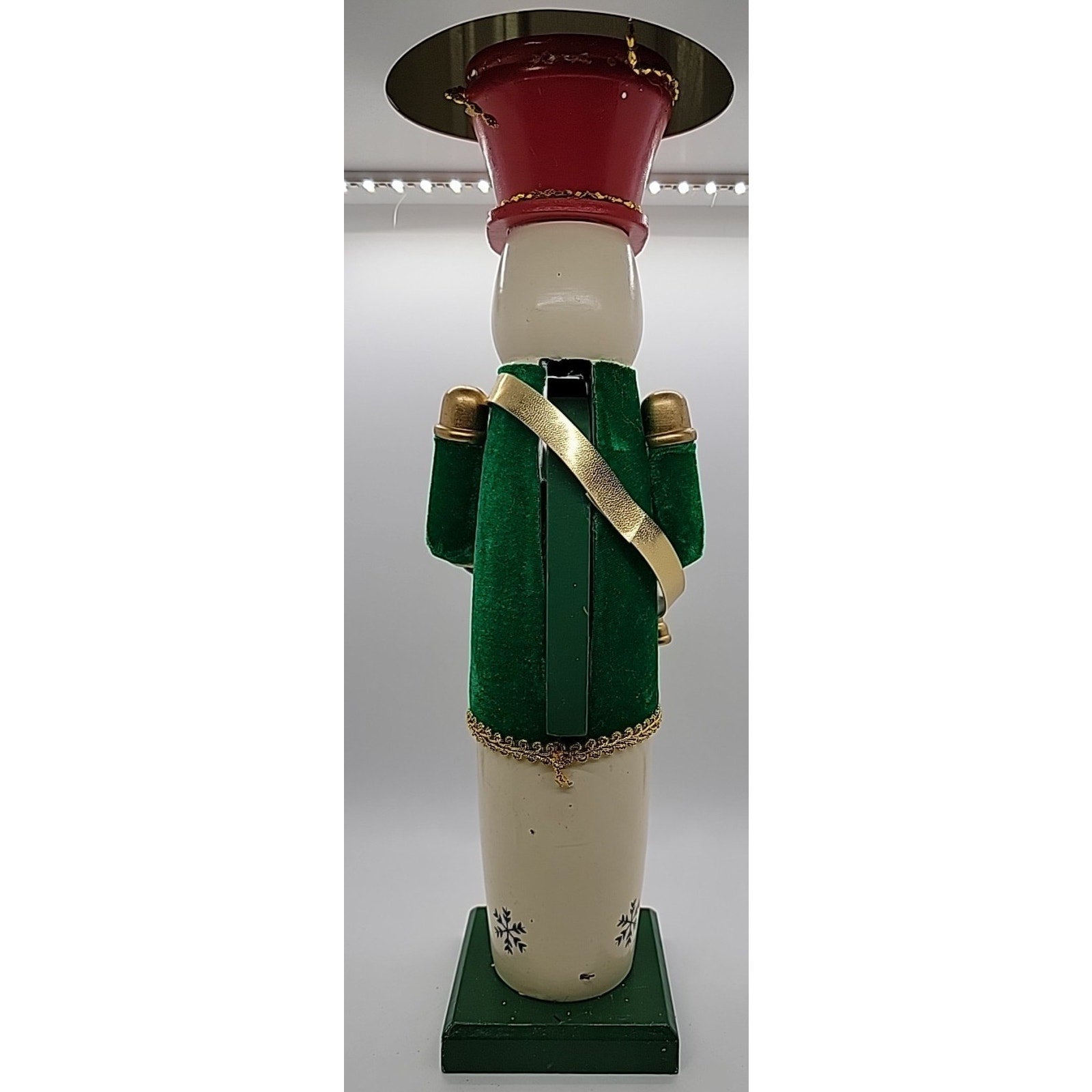 15" Wooden Snowman Nutcracker Green Velvet Vest / Red Hat