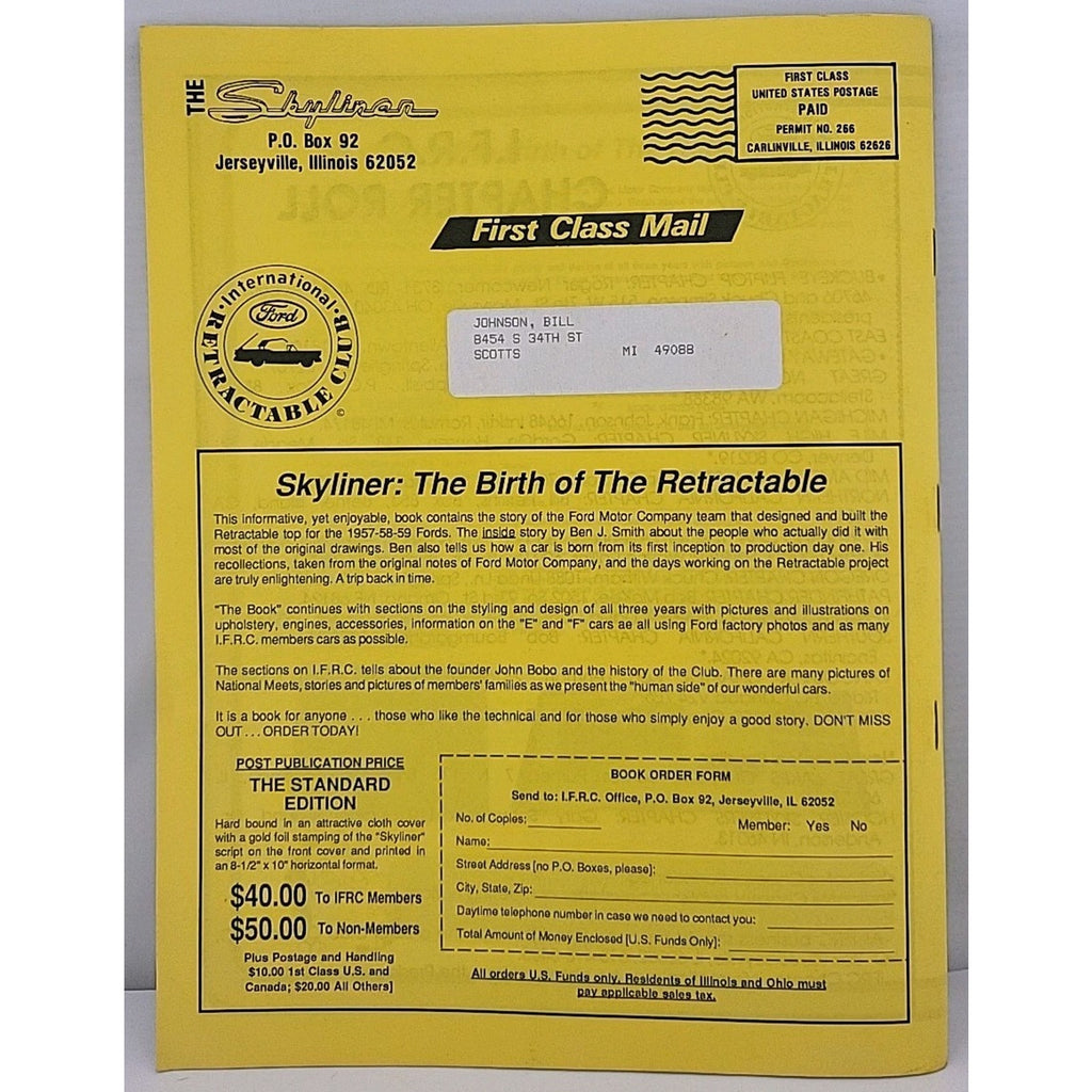 The Skyliner - International Retractable Club - October 1989 Number 109
