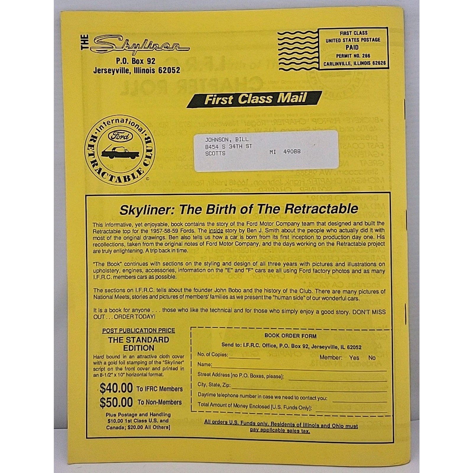 The Skyliner - International Retractable Club - October 1989 Number 109