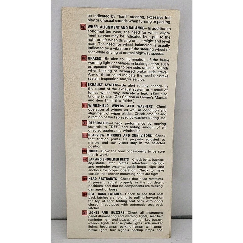 1974 Chevrolet Passenger Car Maintenance Schedule