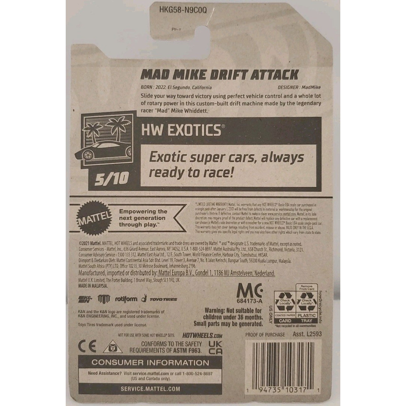 2023 Hot Wheels HW Exotics 5/10 Mad Mike Drift Attack 209/250