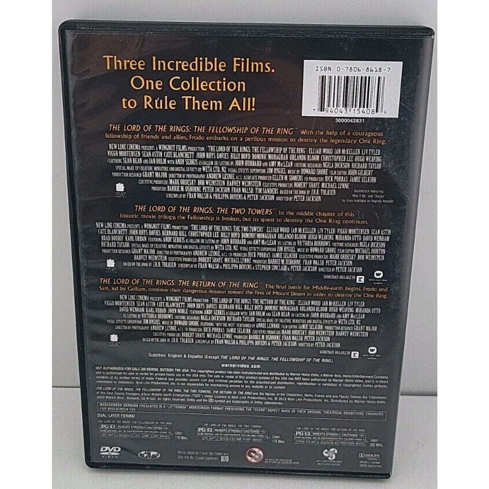 The Lord of the Rings: 3-Film Collection (DVD, 2014, 3-Disc Set, Theatrical...
