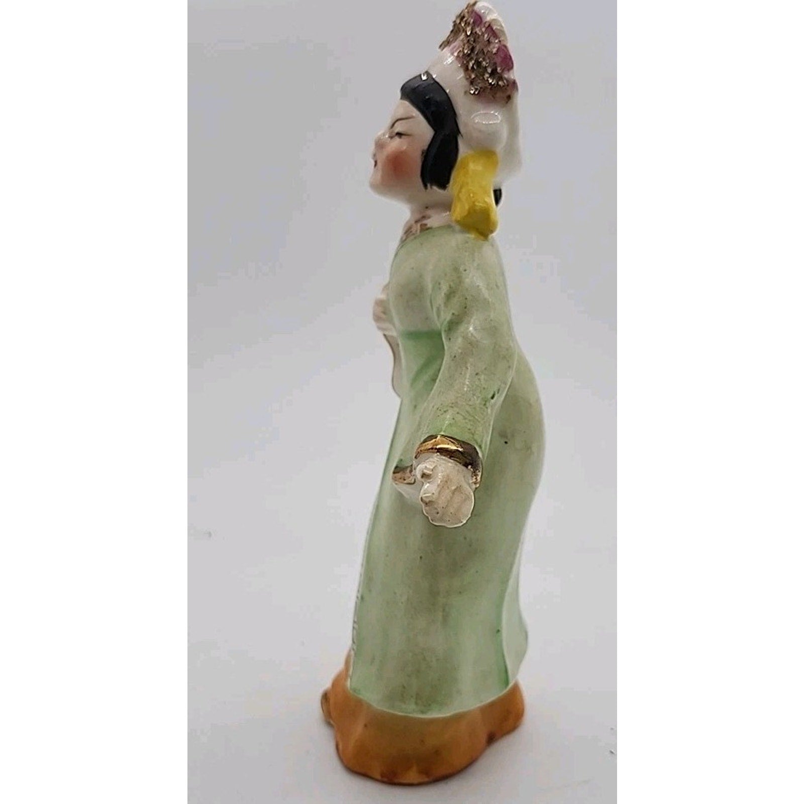 Asian Woman in Green/Orange Dress Porcelain Figurine
