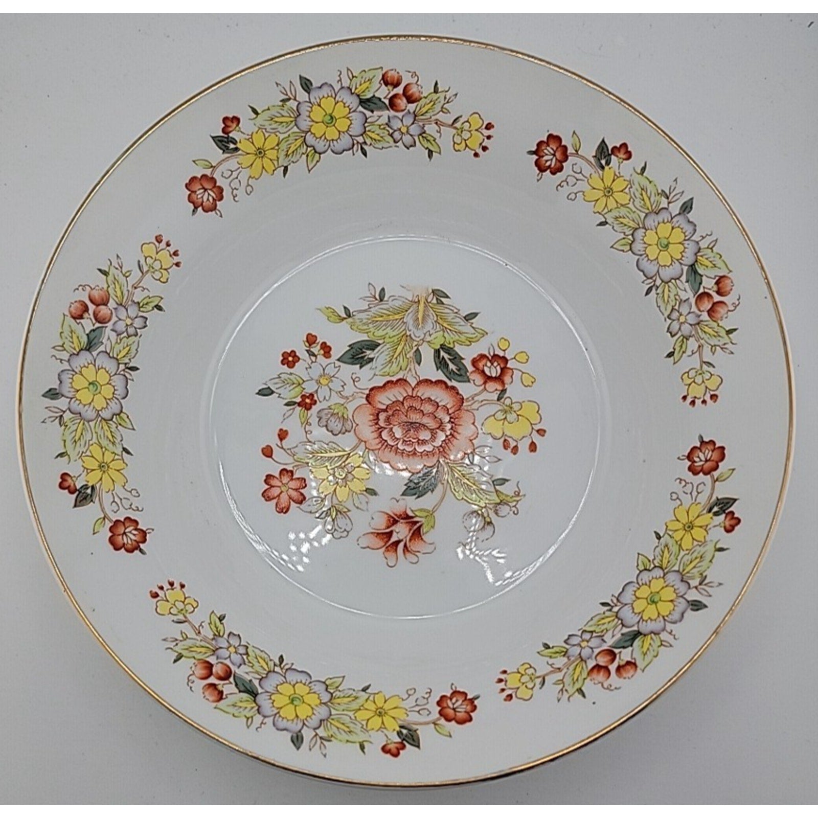 Vintage Floral Ceramic Serving Bowl - Yellow & Orange Flower Pattern