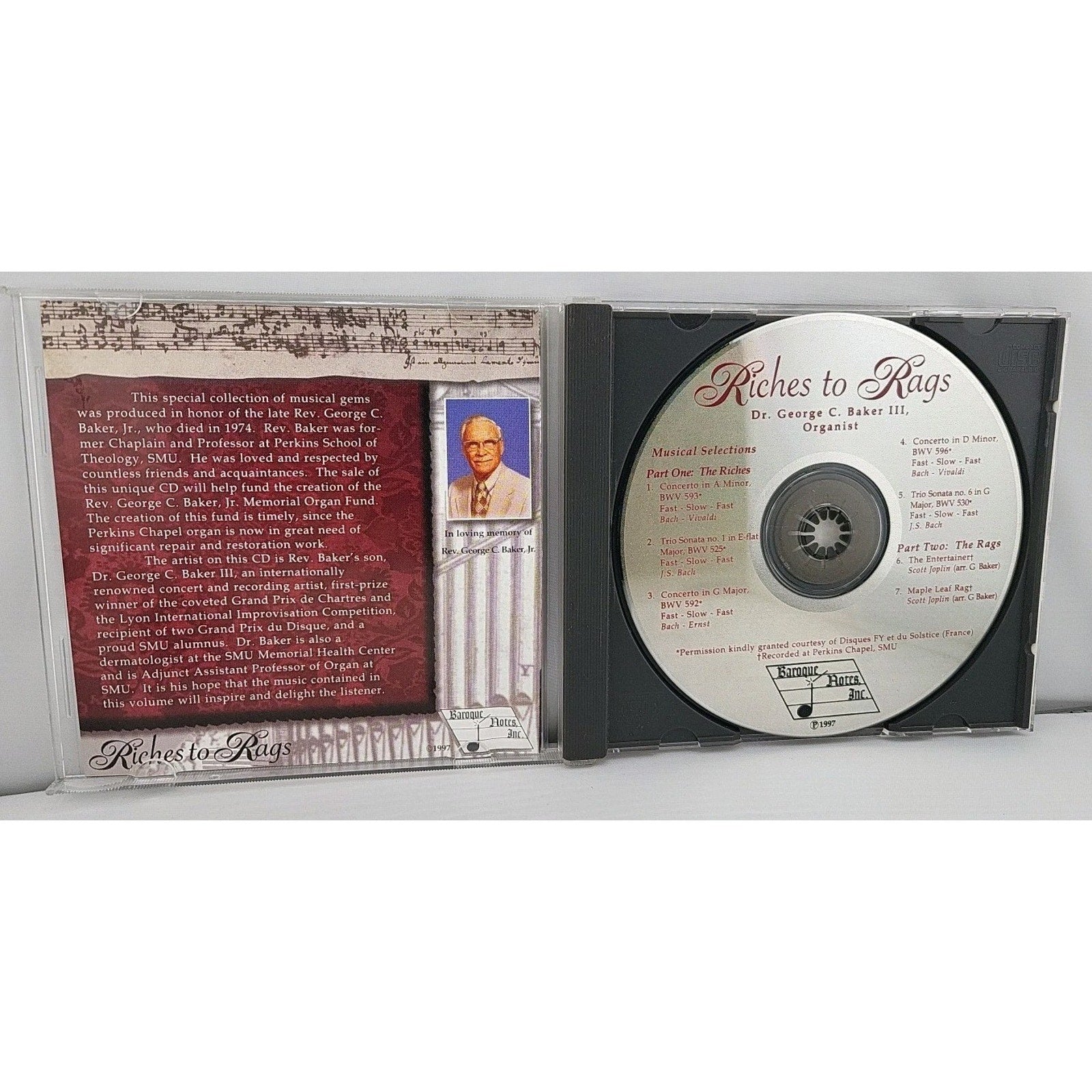 Riches To Rags Dr George C Baker III Organist Bach & Joplin CD