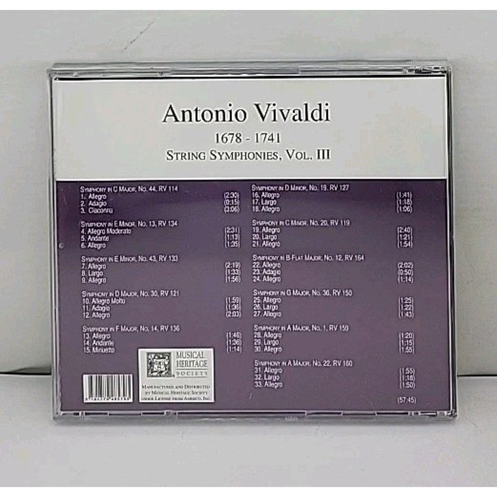Vivaldi Collection, Vol. 3: String Symphonies - Music CD *Brand New*