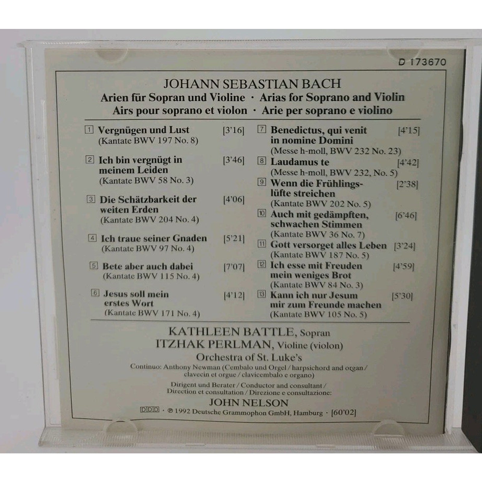 Bach Album by Kathleen Battle (CD, 1992)