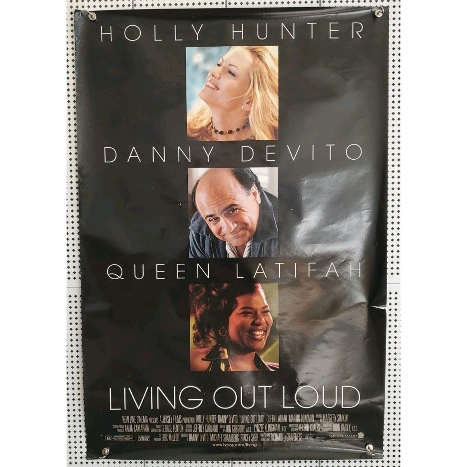 1998 Living Out Loud Movie Poster Holly Hunter Danny DeVito Queen Latifah