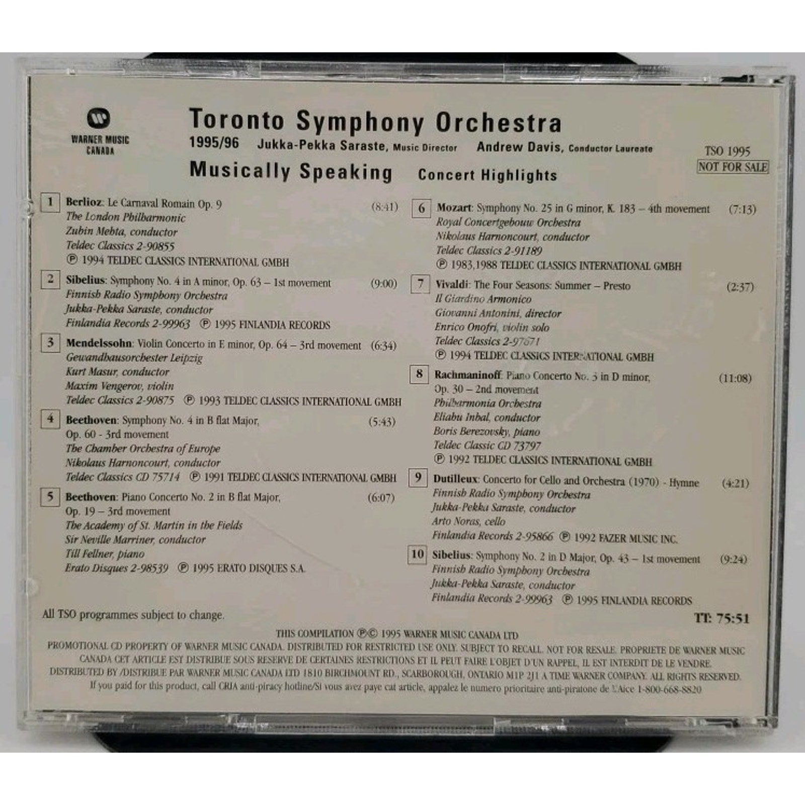 Toronto Symphony Orchestra : Pure Chemistry! Saraste 1995/96 Season (CD)