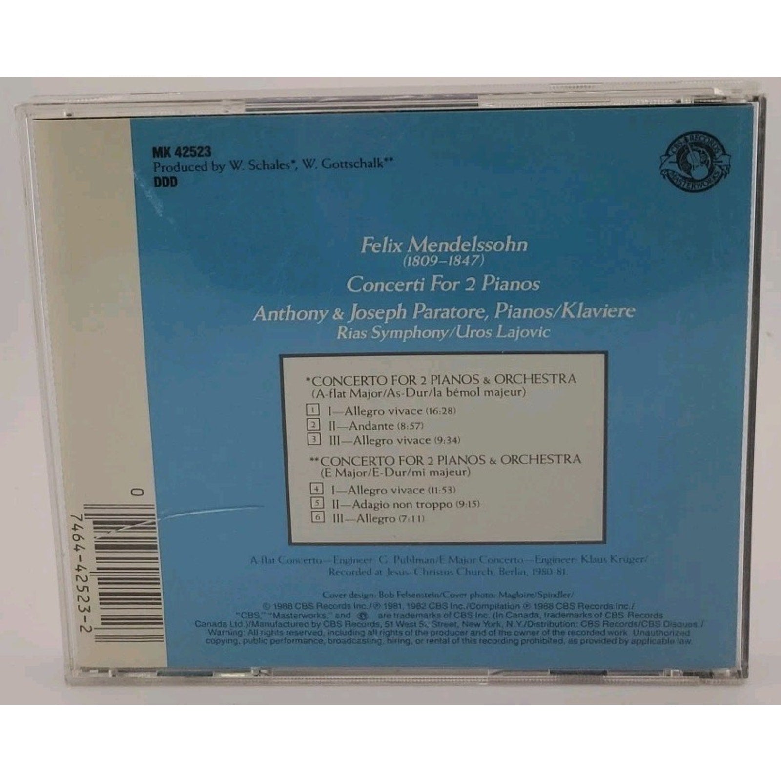 Menelssohn Paratore - Mendelssohn: 2 Concertos For 2 Pianos & Orchestra - CD