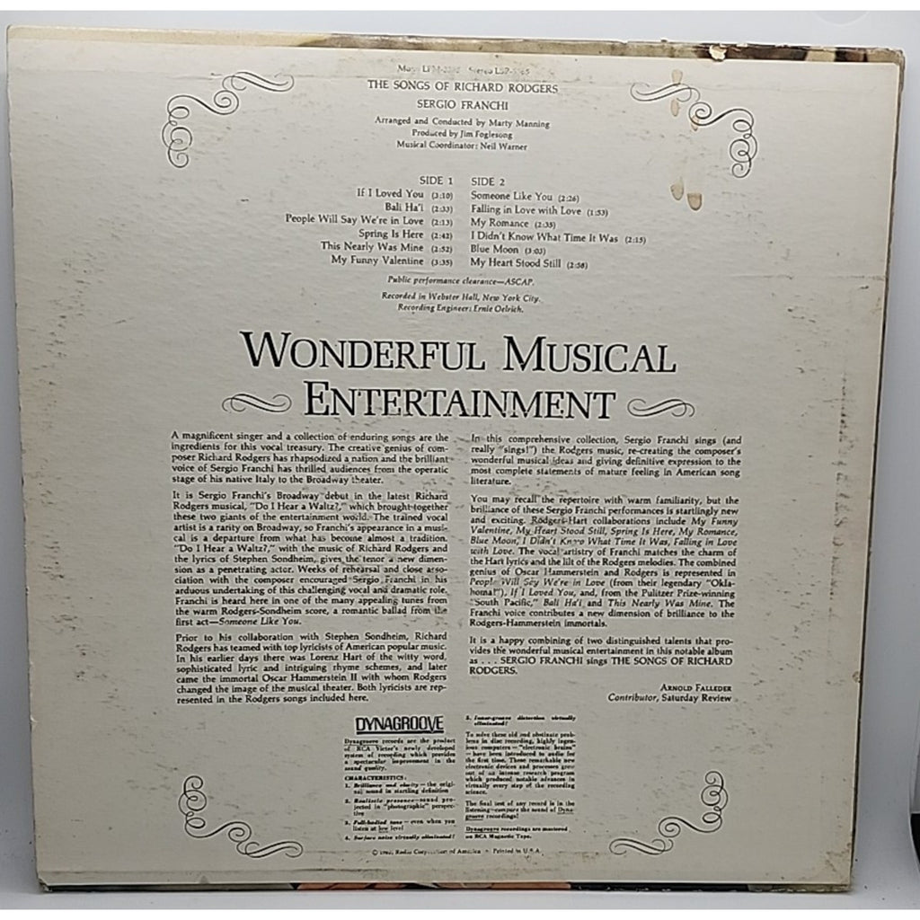 Sergio Franchi The Songs of Richard Rodgers RCA Records LSP-3365