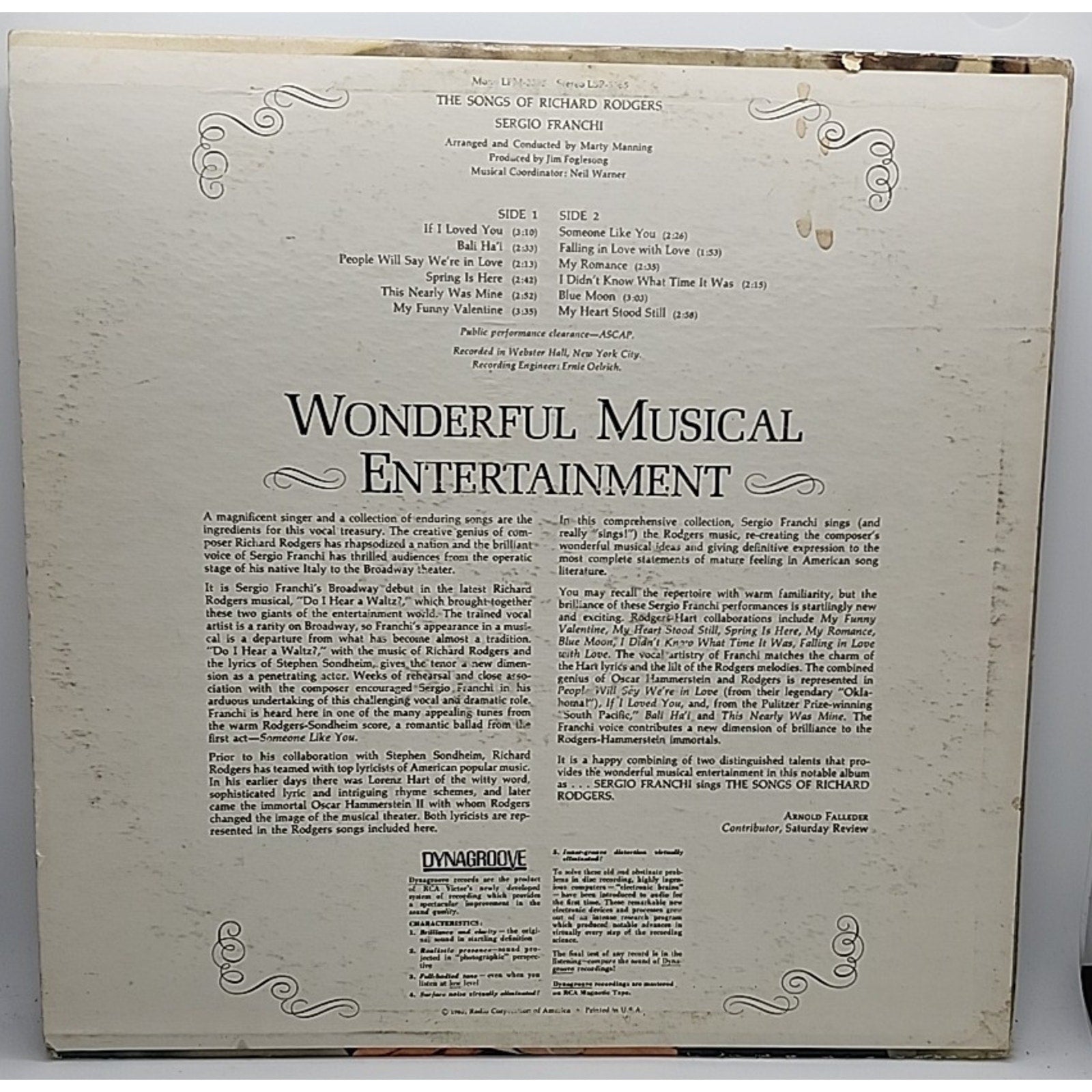 Sergio Franchi The Songs of Richard Rodgers RCA Records LSP-3365
