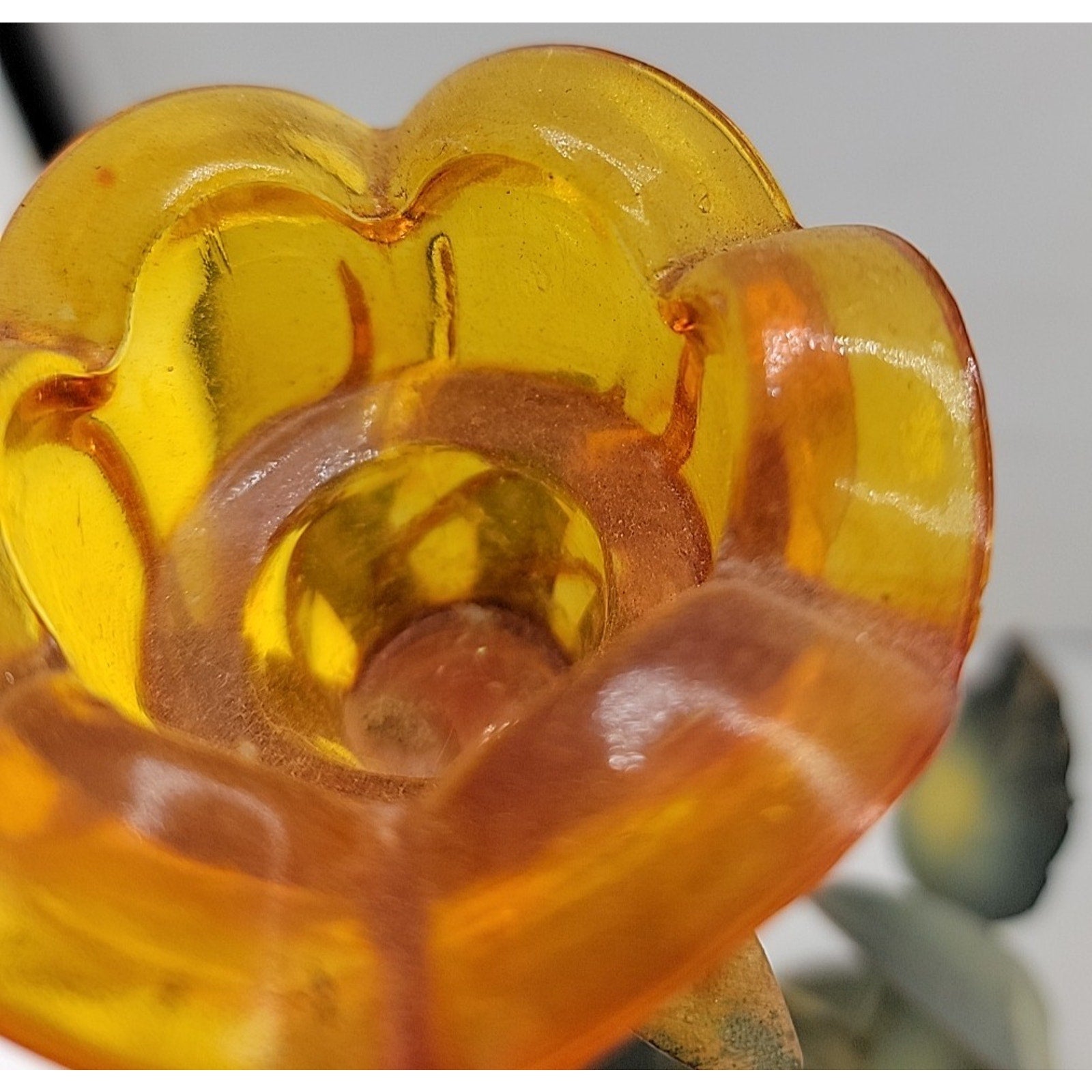 Amber Flower Candle Holder Approx 15" Tall Orange Leaf