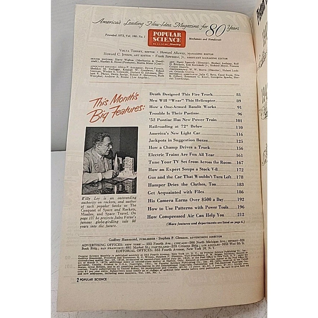 Popular Science Monthly Mechanics And Handicraft - January 1952 - Vol.160 No.1