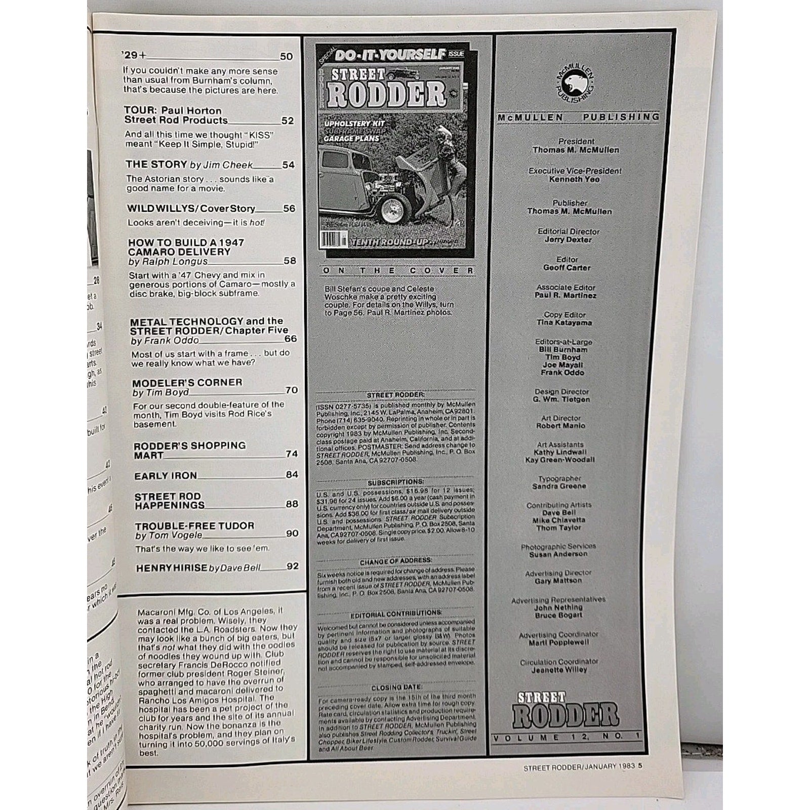 Street Rodder Magazine January 1983 Volume 12 No. 1