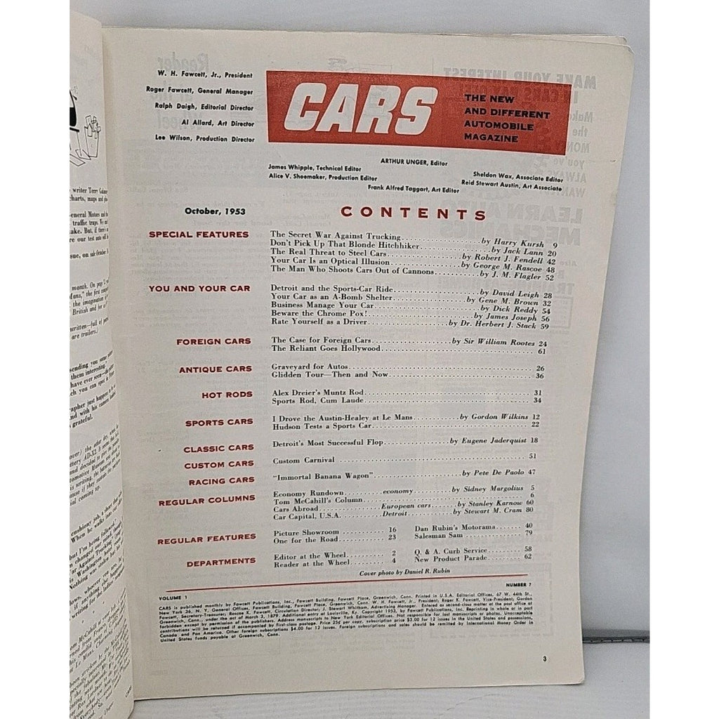 Cars Magazine October 1953 Vol 1 No. 7 Austin Clark GD Interior No Label