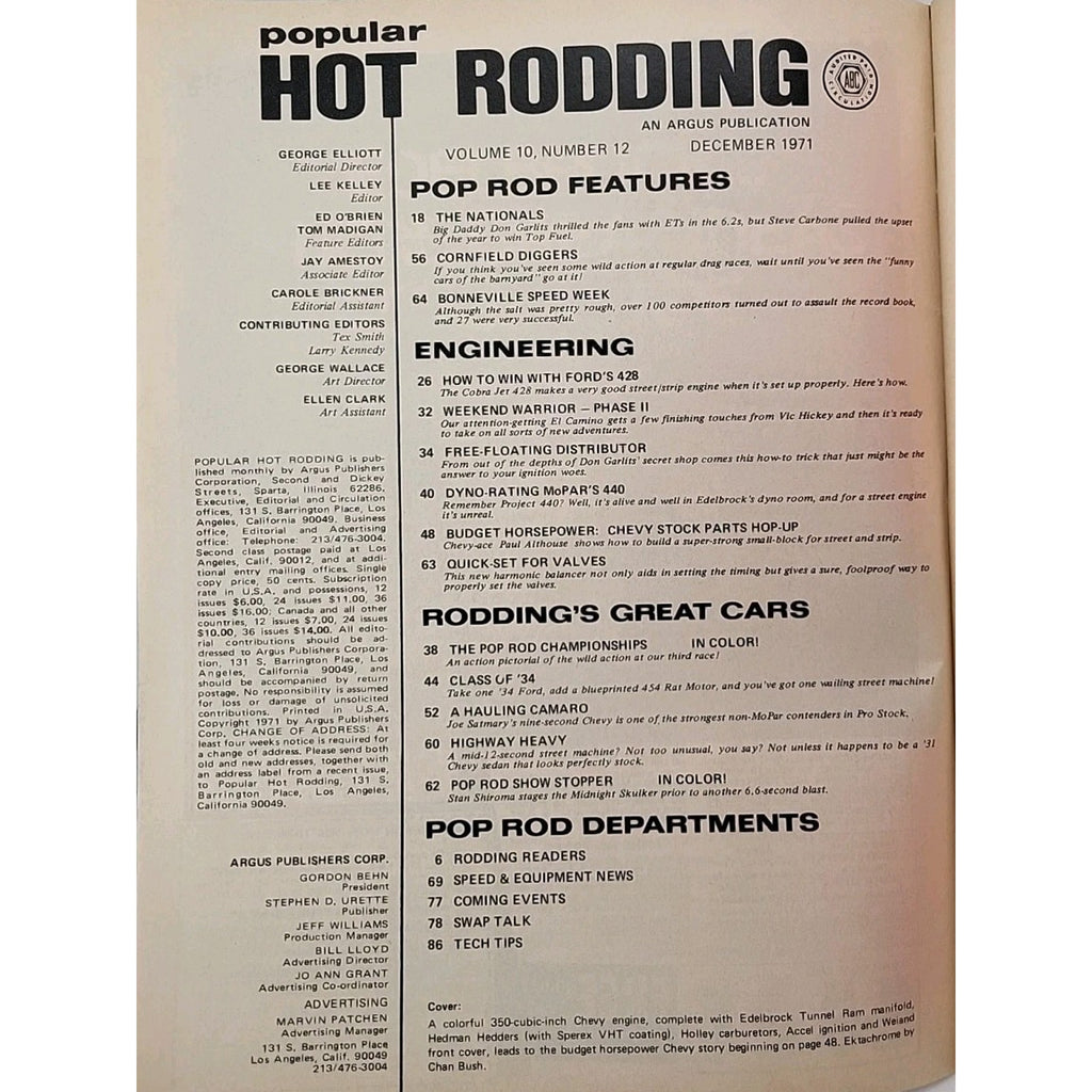 Popular Hot Rodding Magazine December 1971