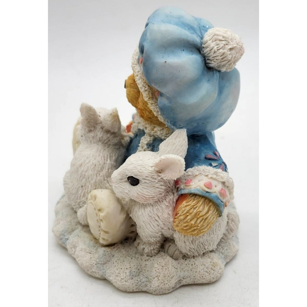 1994 Cherished Teddies 622818 Sonja Holiday Cuddles w/ Rabbits Bear Figurine