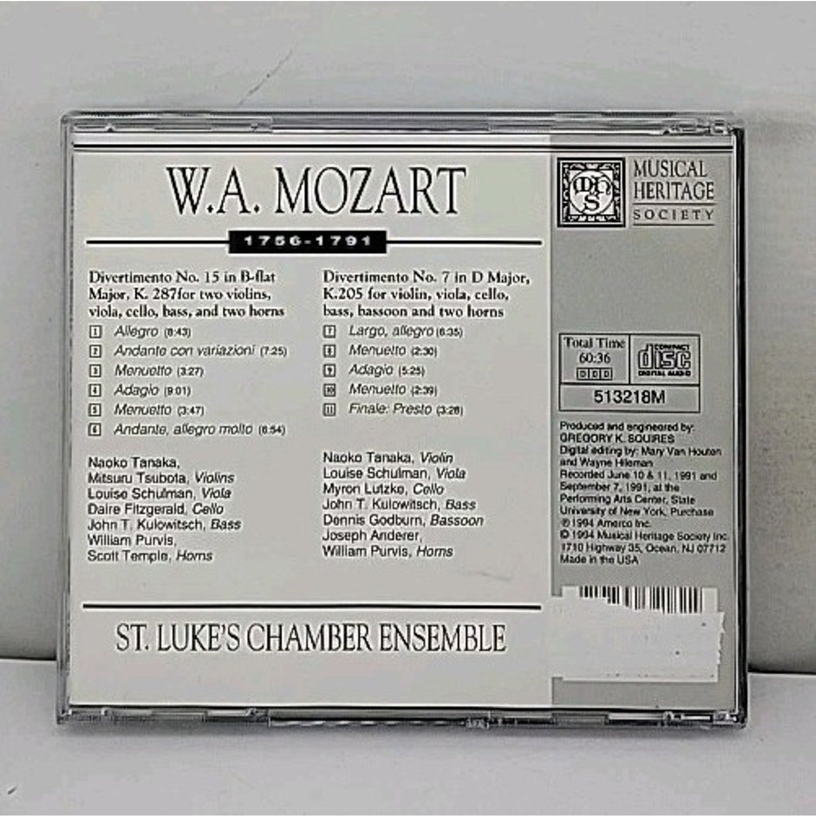 Mozart: Divertimenti K. 287 & K. 205 St. Luke's Chamber Ensemble CD