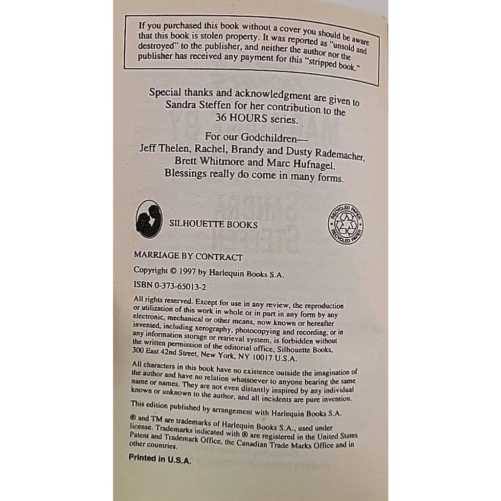 Marriage by Contract by Sandra Steffen (1998, Mass Market)