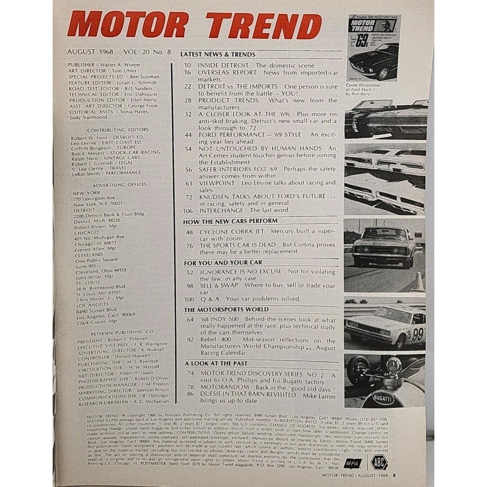 Motor Trend Magazine August 1968 Vol. 20 No. 8
