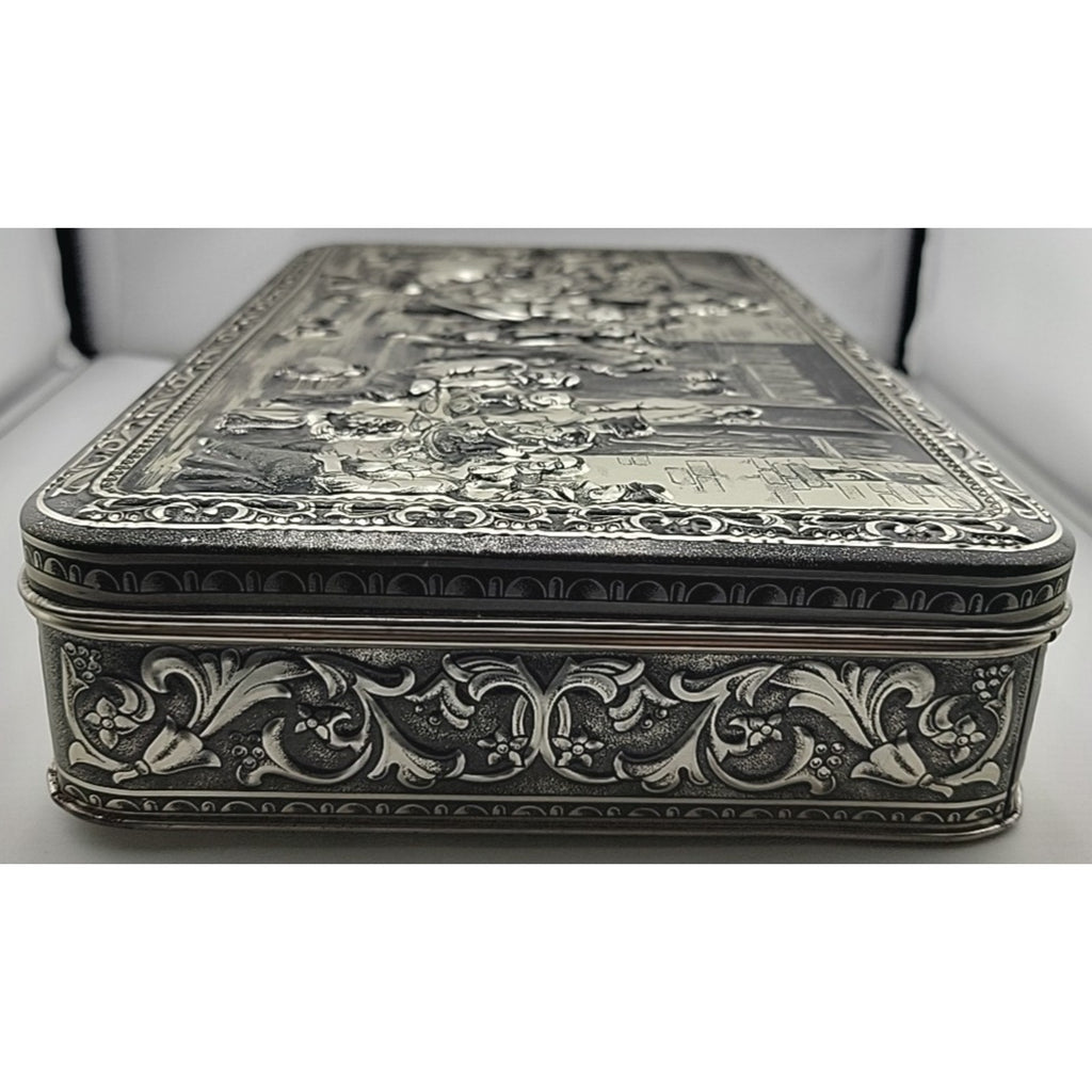 Vintage 1970's Teniers 3D Tin Silver Finish Made In Belgium Biscuit/Cookie Box