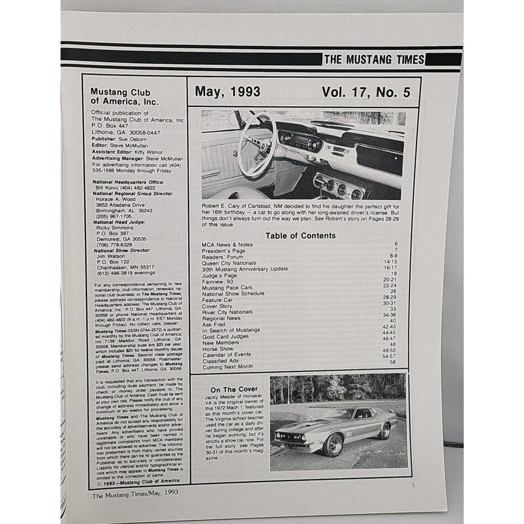 Mustang Times Volume 17 No 5 May 1993