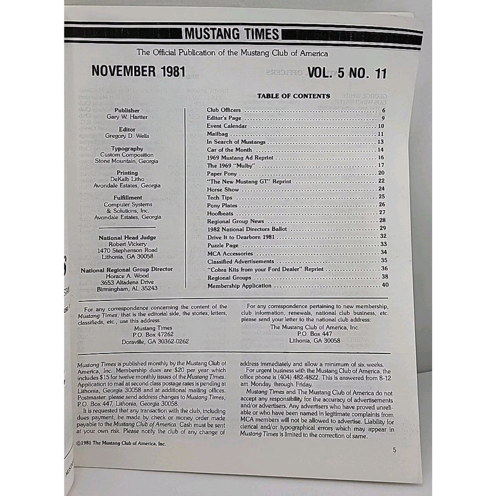 Mustang Times Magazine - Mustang Club Of America - November 1981 - Vol. 5 No. 11