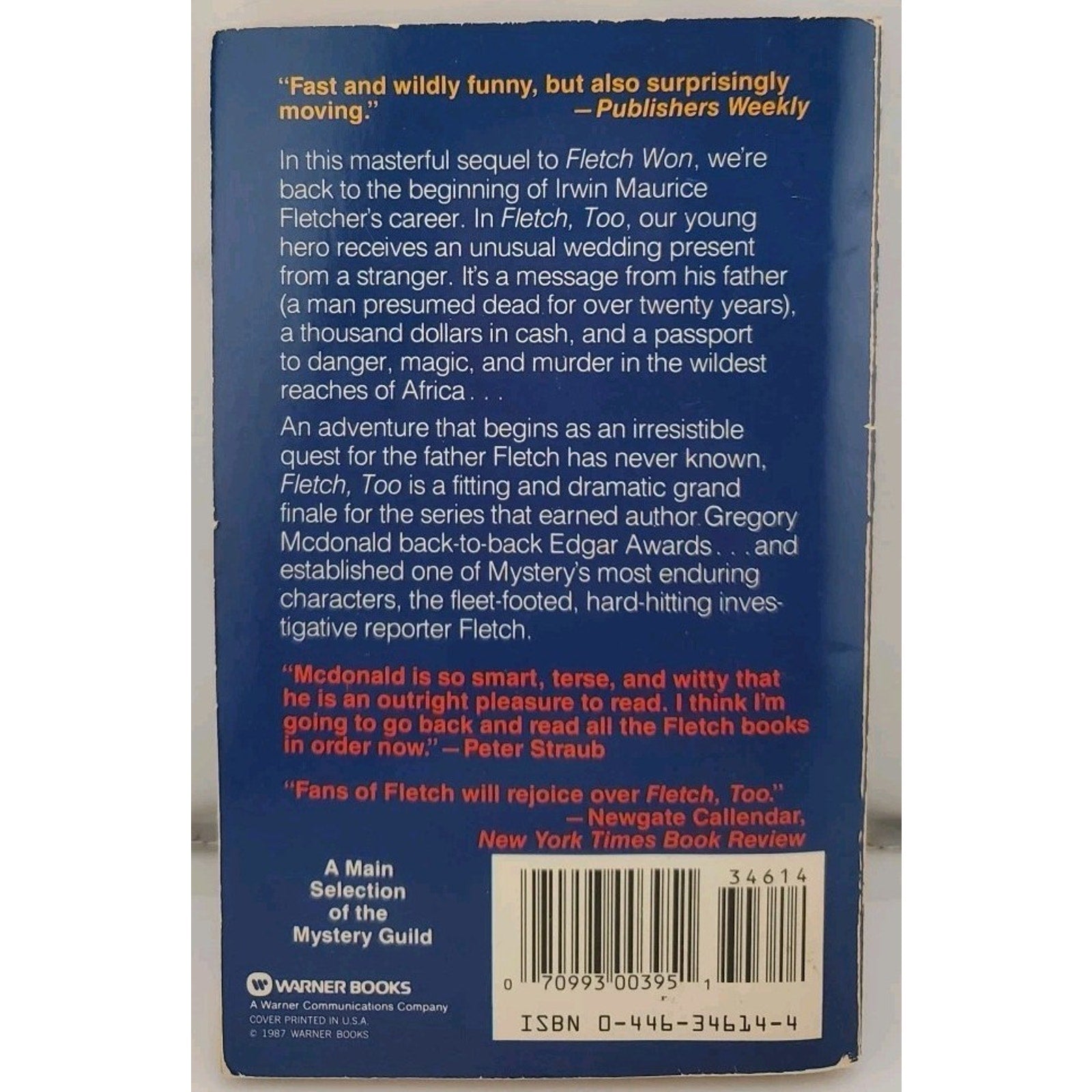 Fletch, Too Gregory McDonald 1986 Book Club Edition Mystery Warner Books